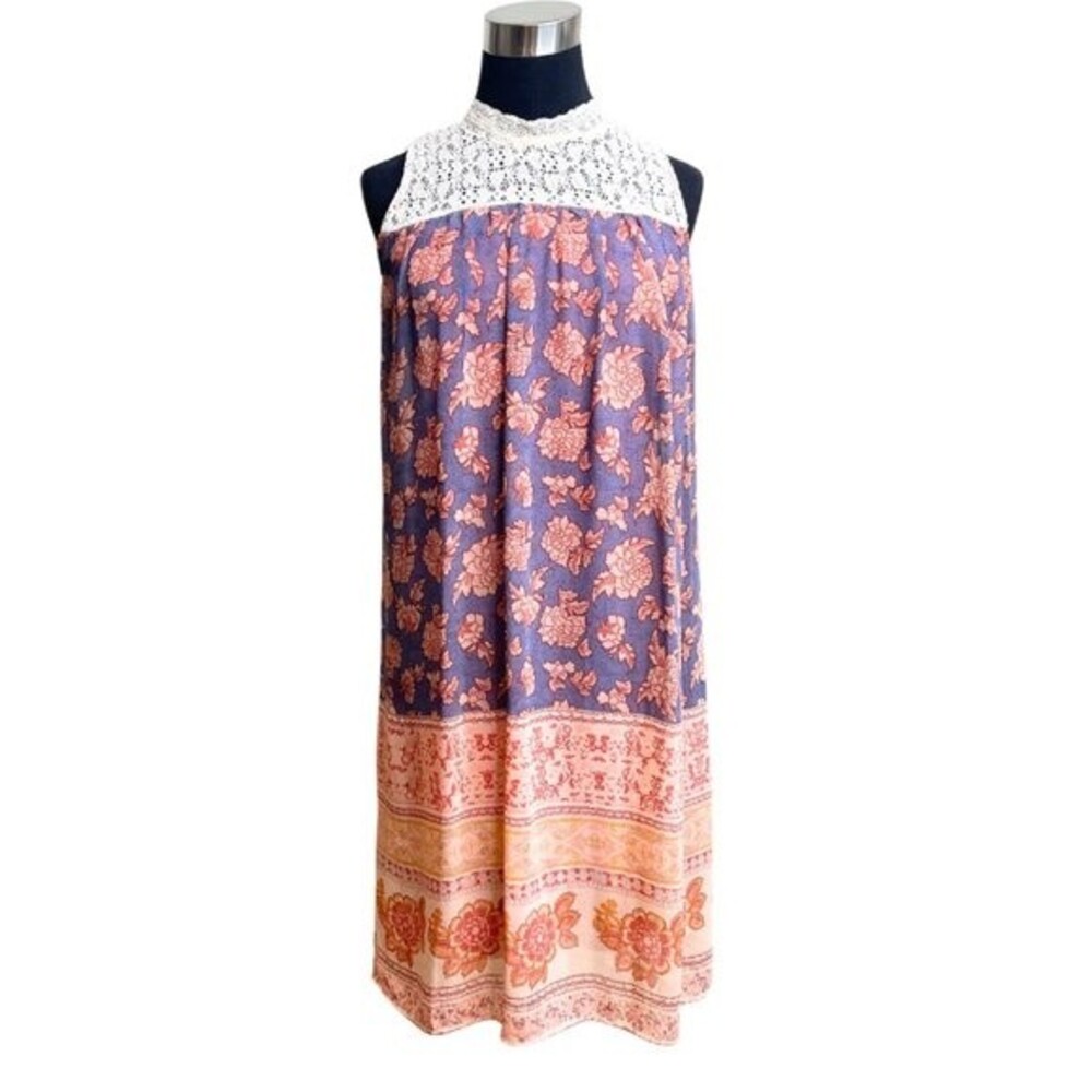 Maurice  Floral Crochet Sleeveless Fully Lined Flowy Dress Size XS